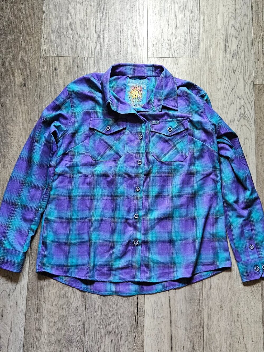 Dixxon Flannel Captain Autism Mens XL Teal Purple Plaid Limited Edition Shirt